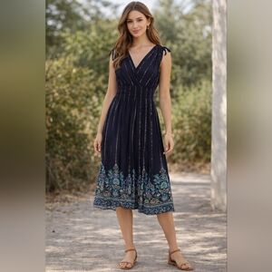 Lildy Women's Dark Floral Midi Sleeveless Dress Size Small/Medium